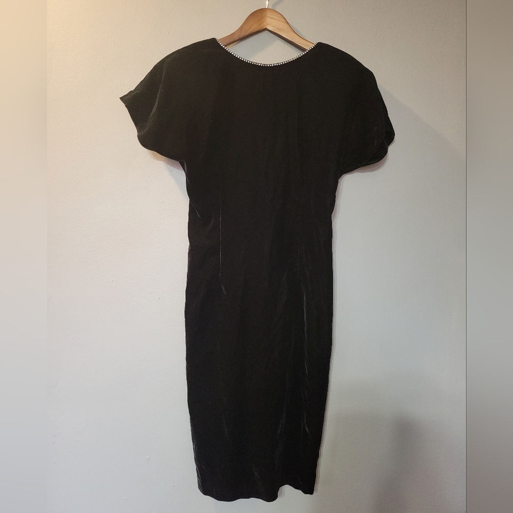 Datiani Vintage Velvet Evening Gown Capped‎ Sleeves Rhinestones Backless Size 10